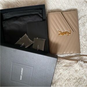 Yves Saint Laurent YSL Cassandre Matelasse Flap Pouch in Dark Beige